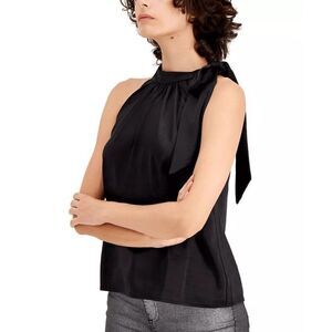 I.N.C International Concepts Women's Satin Bow Top - Deep Black M